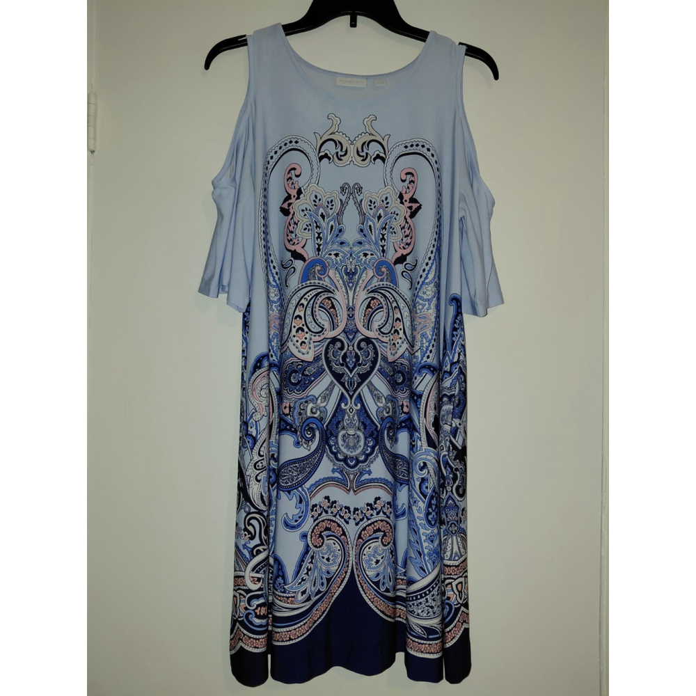 Ladies New York And Co. Stretch Medium Dress Blue Floral Pattern EUC